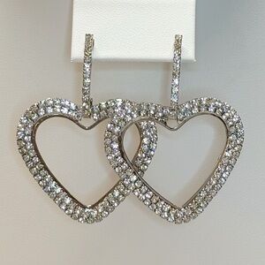 NWT Silver Heart Rhinestone Earrings
